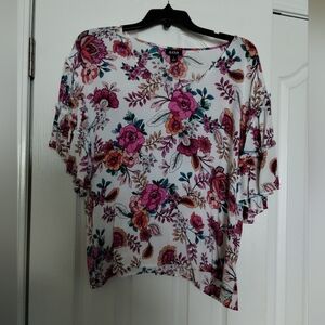 a.n.a Floral Ruffle Sleeve Blouse Size L